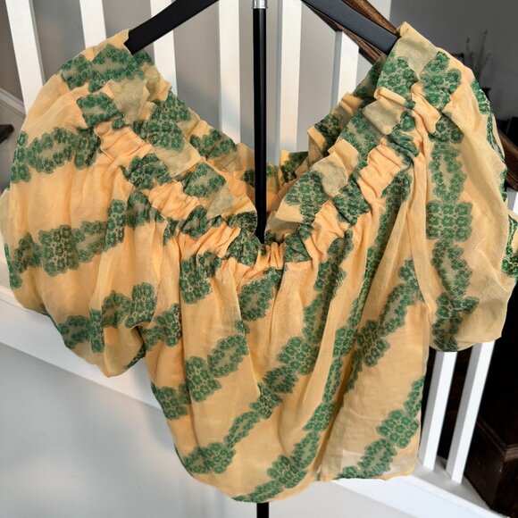 Macie Blouse by Sezane - Ecru/Green Jacquard - Size 44 FR Size 12 US - Picture 4 of 4